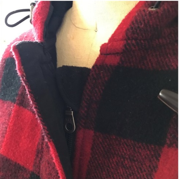 Woolrich Red Buffalo Plaid Wool Duffle Coat - Picture 7 of 8